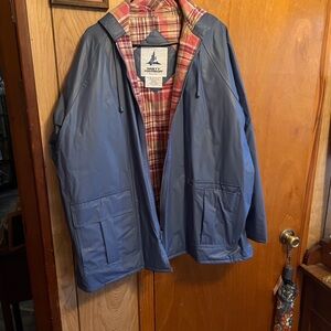 Misty Harbor Blue Raincoat with Plaid Lining